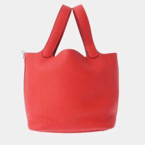 Hermes Rouge Casaque Taurillon Clemence Picotin Lock MM Handbag