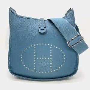 Hermes Evelyn 3 Pm Engraved Shoulder Bag Togo Blue Jean