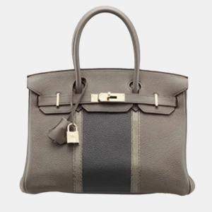 Hermes Birkin 35 Club Silver Hardware Etain Grey Togo and Lizard Combination