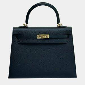 Hermes Black Epsom Leather Kelly 25 Top Handle Bag