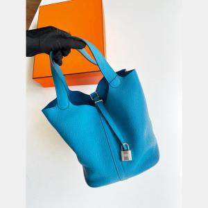 Hermes Northern Blue Clemence Leather Picotin 22 Shoulder Bag