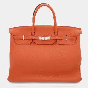 Hermes Orange Poppy Taurillon Clemence Birkin 40 Tote Bag