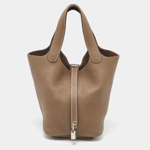 Hermes Etoupe Grey Taurillon Clemence Leather Picotin Lock 18 Bag
