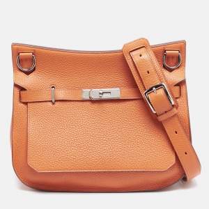 Hermes Orange Taurillon Clemence Leather Palladium Finish Jypsiere 28 Bag