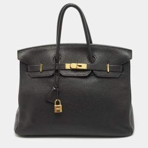 Hermes Noir Togo Leather Gold Finish Birkin 35 Bag