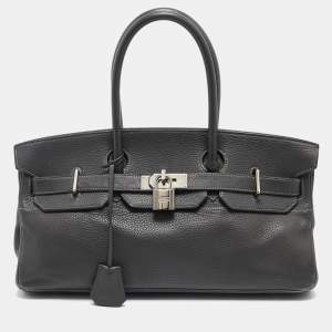 Hermes Graphite Taurillon Clemence Leather Palladium Finish JPG Shoulder Birkin 42 Bag