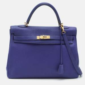 Hermes Bleu Electrique Togo Leather Gold Finish Kelly Retourne 35 Bag