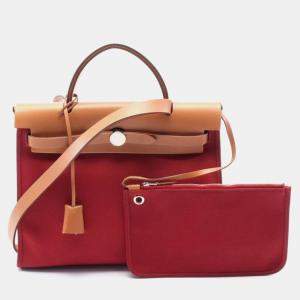 Pre Owned Hermes Toile & Vache Hunter Herbag Zip 31 Satchel Bag
