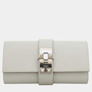 Hermes Gris Perle Tedelakt Leather Medor 23 Clutch Bag