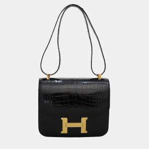 Hermes Noir & Rouge H Alligator Leather Verso Constance 24 Shoulder Bag