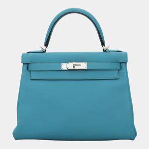 Hermes Turquoise Togo Leather Kelly 28 Shoulder Bag