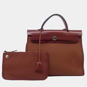 Hermes Burgundy Fabric and Leather ZIP Erbag Small bag