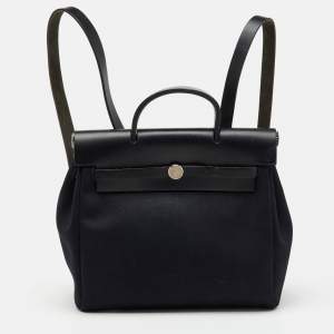 Hermes Black Toile Canvas and Vache Hunter 2in1 Herbag PM Backpack