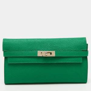 Hermes Menthe Chevre Mysore Leather Kelly Classic Wallet