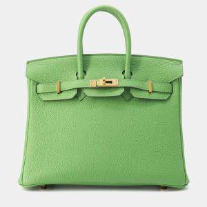 Hermes Vert Yucca Togo Leather Gold Finish Birkin 25 Bag