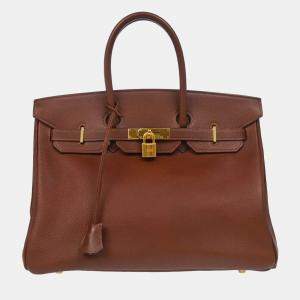 Hermes Havane Taurillon Clemence Birkin 35 Handbag