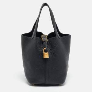 Pre Owned Hermès Noir Taurillon Clemence Leather Picotin Lock 18 Bag