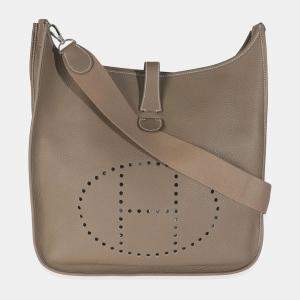 Pre Owned Hermes Etoupe Clemence Evelyne TGM 40 PHW Bag