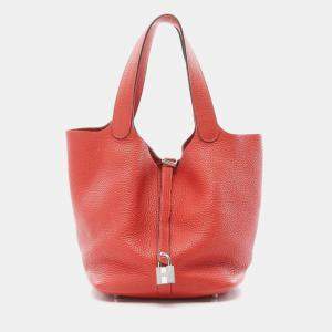 Hermes Red Taurillon Clemence Leather Picotin Lock 22 Handbag 