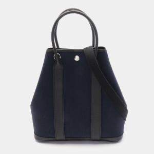 Hermes Blue Indigo Toile Military Leather Garden File PM Tote Bag