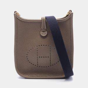 Hermes Etoupe Grey Taurillon Clemence Evelyne TPM Crossbody Bag 