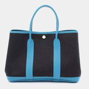 Hermes Black Blue Toile H Negonda Leather Garden Party TPM Tote Bag 