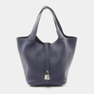 Hermes Blue Encre Taurillon Clemence Picotin Lock 22 Handbag