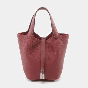 Hermes Ruby Taurillon Clemence Leather Picotin Lock 18 Handbag