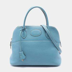 Hermes Blue Jean Taurillon Clemence Leather Bolide 31 Shoulder Bag