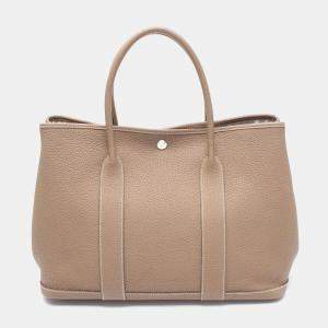 Hermes Etoupe Grey Beige Negonda Leather Garden Party 36 Tote Bag