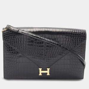 Hermes Black Porosus Crocodile Leather Lysse Lydie Shoulder Bag