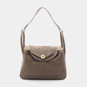 Hermes Etoupe Grey Taurillon Clemence Leather Lindy 30 Shoulder Bag