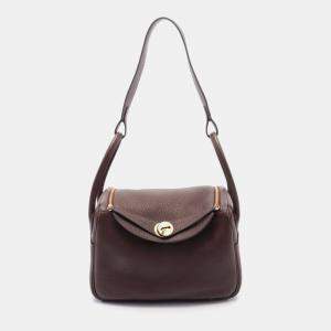Hermes Brown Taurillon Clemence Leather Lindy 26 Shoulder Bag