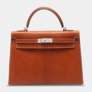 Hermes Brown Gold Pig Leather Kelly 32 Handbag