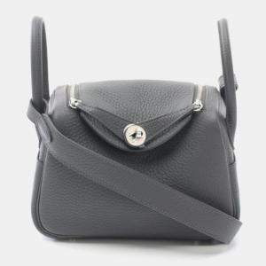 Hermes Gris Misty Leather Lindy Mini Shoulder Bag
