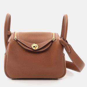 Hermes Gold Taurillon Clemence Leather Lindy Mini Crossbody Bag