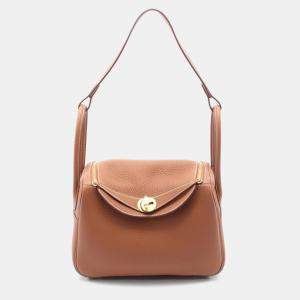 Hermes Gold Taurillon Clemence Leather Lindy 26 Shoulder Bag