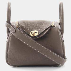 Hermes Etoupe Grey Taurillon Clemence Leather Lindy Mini Crossbody Bag