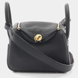 Hermes Black Taurillon Clemence Leather Lindy Mini Crossbody Bag