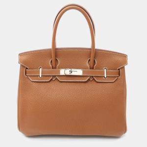 Hermes Gold Taurillon Clemence Leather Birkin 30 Handbag