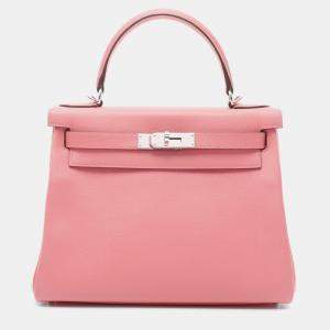 Hermes Rose Dete Evercolor Leather Kelly 28 Shoulder Bag