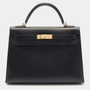 Hermes Black Epsom Leather Kelly 32 Handbag