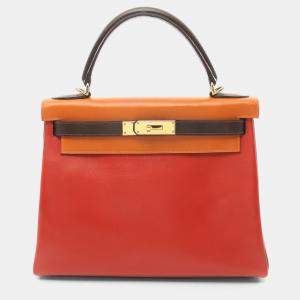 Hermes Tri-color Box Calf Leather Kelly 28 Handbag