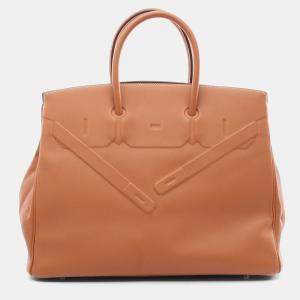 Hermes Brown Gold Swift Leather Shadow Birkin 35 Handbag