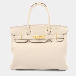 Hermes Beige Tone Taurillon Clemence Leather Birkin 30 Handbag