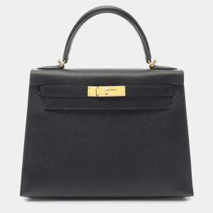 Hermes Black Epsom Leather Kelly 28 Handbag
