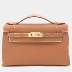 Hermes Brown Swift Leather Kelly Mini Pochette