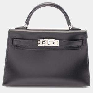 Hermes Black Box Calf Leather Mini Kelly Shoulder Bag
