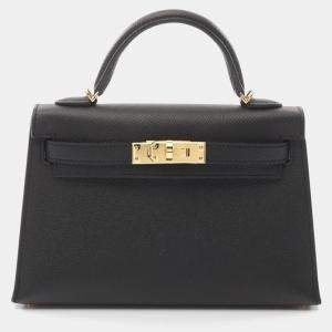 Hermes Black Epsom Leather Mini Kelly Shoulder Bag