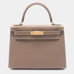 Hermes Etoupe Grey Epsom Leather Kelly 28 Shoulder Bag